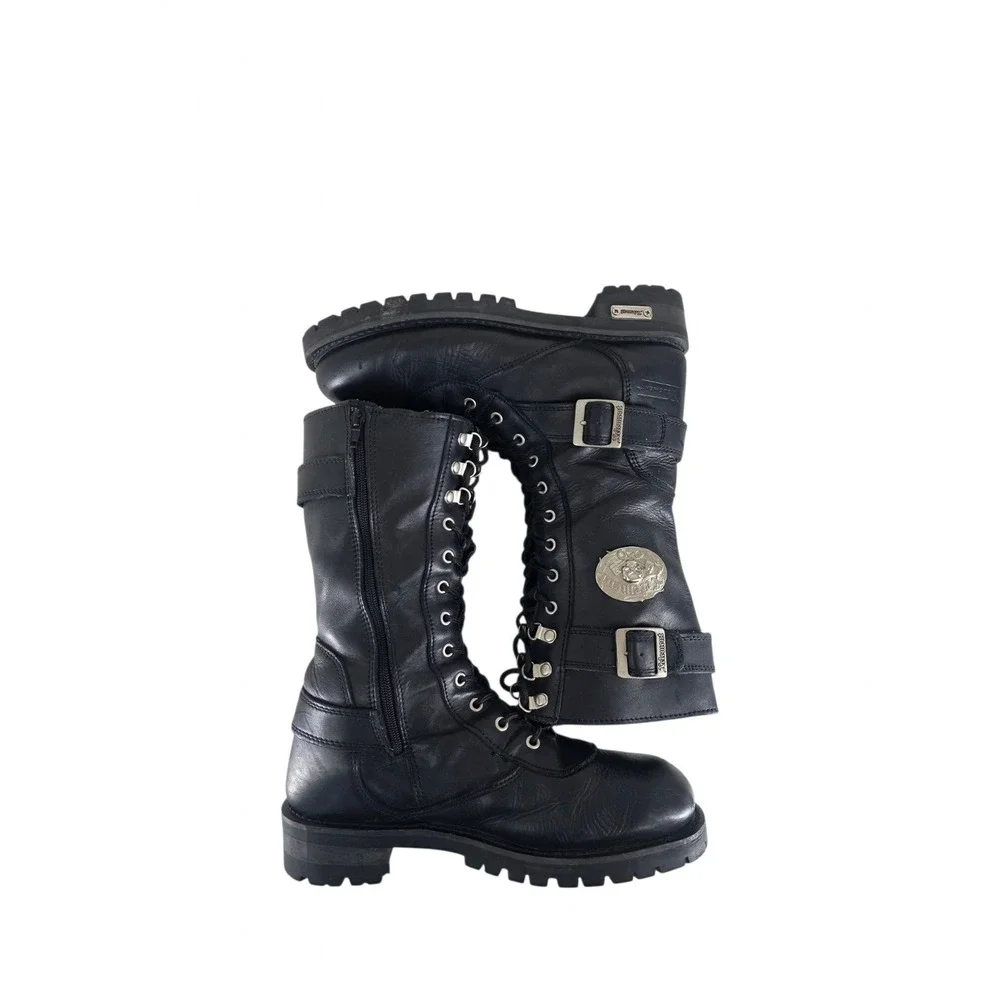 Xelement X19409 Fury Mens 9.5 Black Leather Motorcycle Biker Boots Lace Side Zip